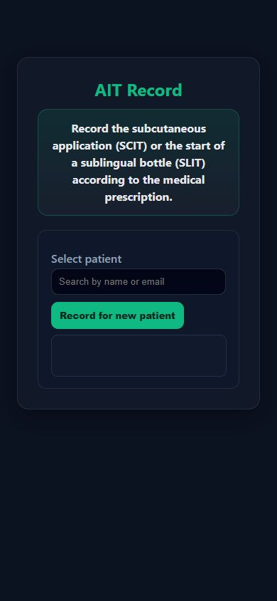 Treatment registration screen in AllergyVax
